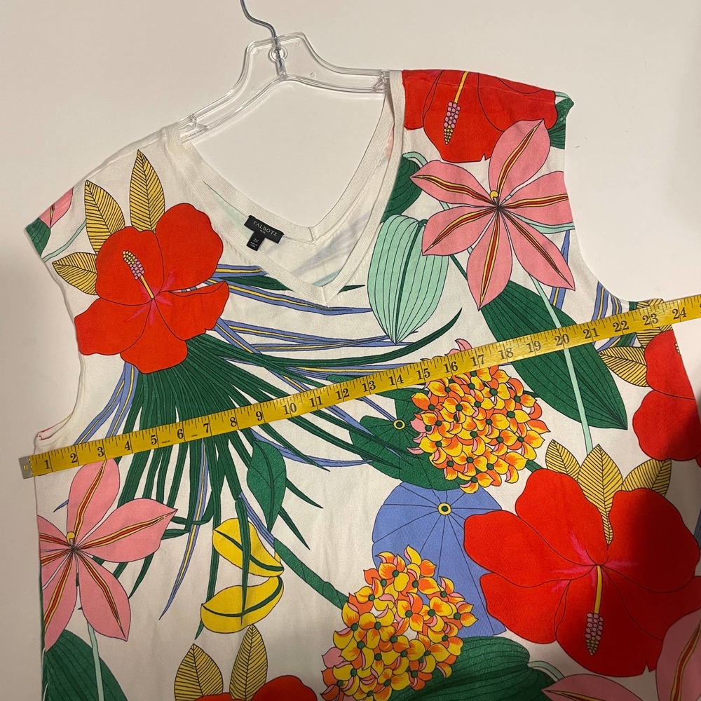 Talbots Plus Colorful Tropical Top Womens Size 2X V-Neck Tie Hem Casual Tee - Picture 10 of 11